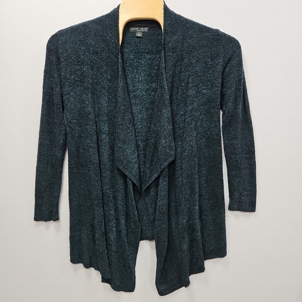 Barefoot Dreams S/M Calypso Bamboo Chic Lite Drape Wrap Cardigan Green Black 436